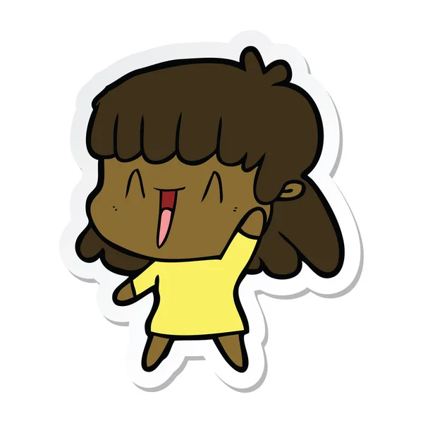 Sticker Cartoon Happy Girl — Stock Vector