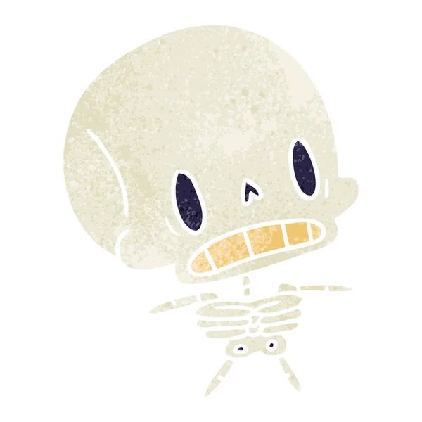 Ретро Мультфильм Иллюстрация Кавайи Милый Мертвый Скелет — стоковый вектор