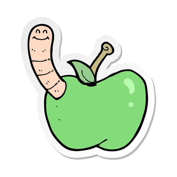 Sticker of a cartoon apple with worm — Stock Vector