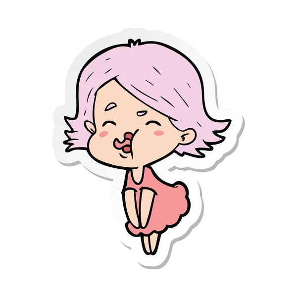 Sticker Cartoon Girl Pulling Face — Stock Vector