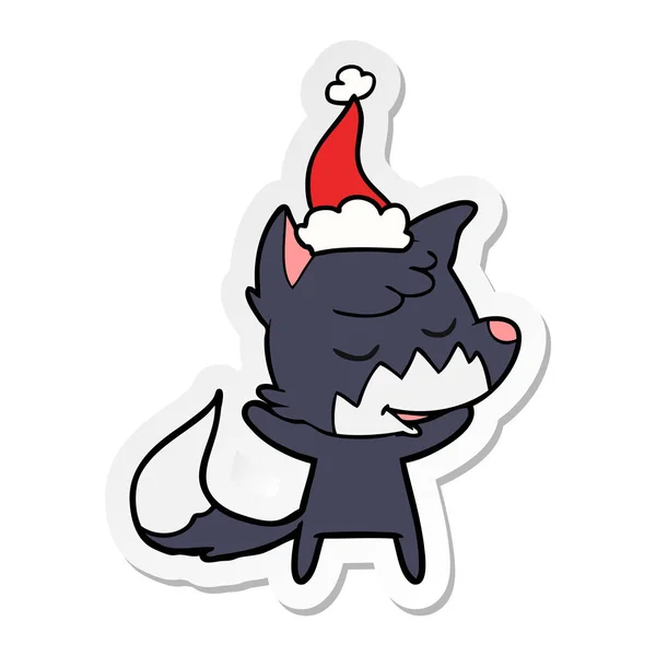 Friendly Hand Drawn Sticker Cartoon Fox Wearing Santa Hat — Stock Vector