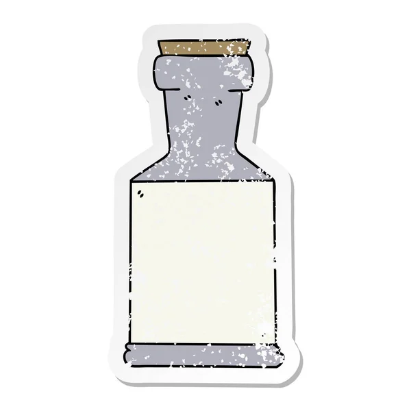Distressed Sticker Quirky Hand Drawn Cartoon Potion Bottle — Stock Vector