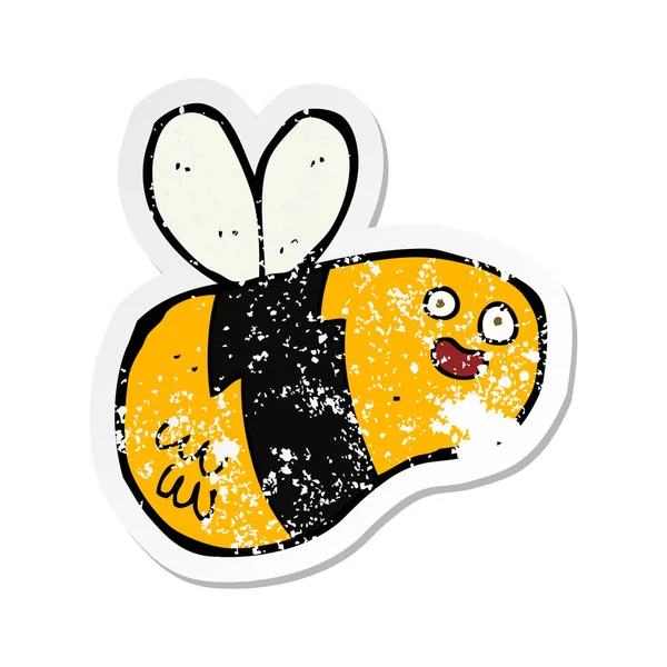 Retro Noodlijdende Sticker Van Een Cartoon Bee — Stockvector