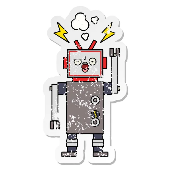 かわいい漫画の壊れたロボットの苦しめられたステッカー — ストックベクタ