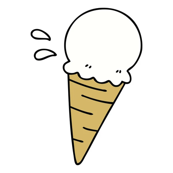 Hand Drawn Quirky Cartoon Vanilla Ice Cream — Stock Vector