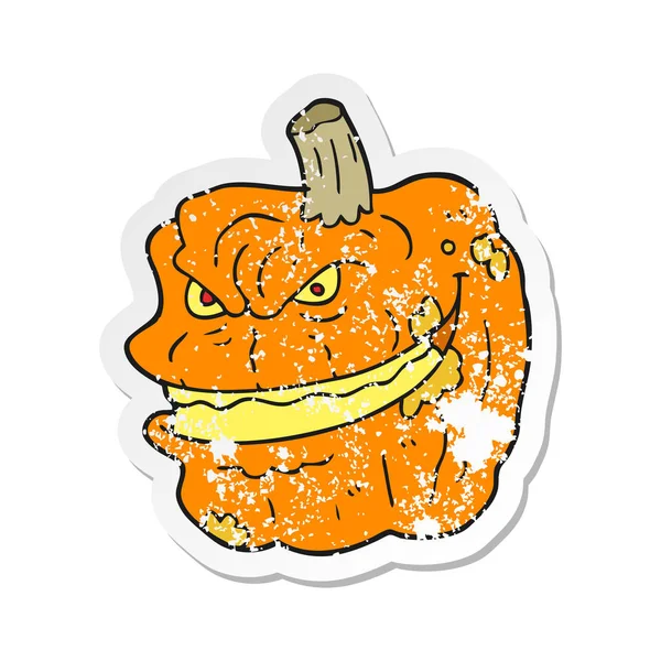 Retro distressed sticker of a cartoon spooky pumpkin — Stock Vector