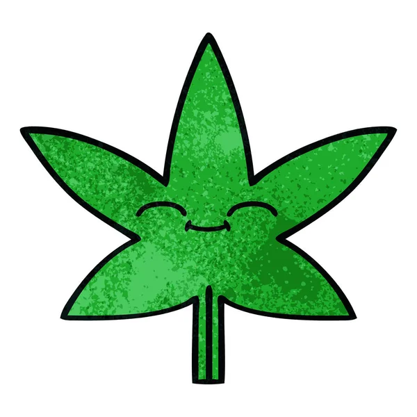 Caricatura Textura Grunge Retro Una Hoja Marihuana — Vector de stock