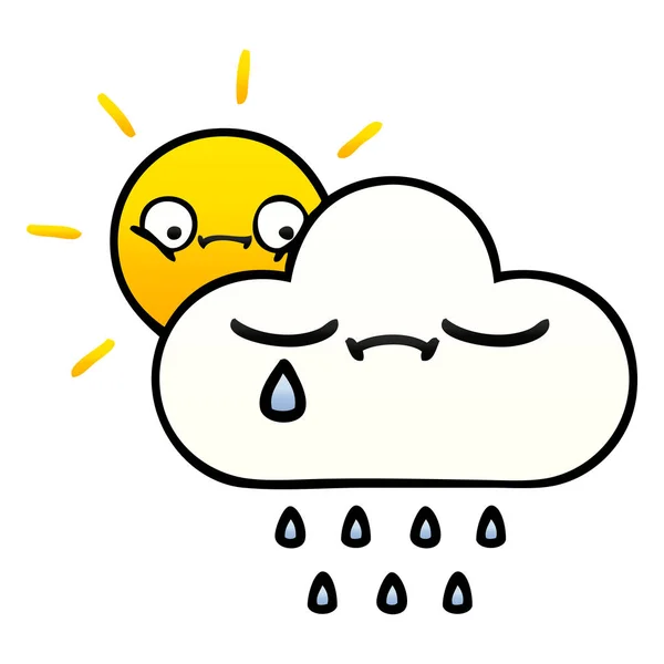Gradient Shaded Cartoon Sunshine Rain Cloud — Stock Vector