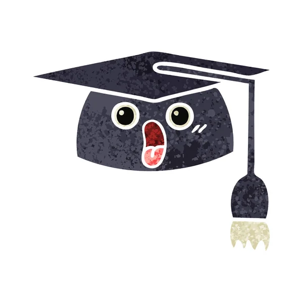 卒業帽子のレトロなイラストのスタイルの漫画 — ストックベクタ