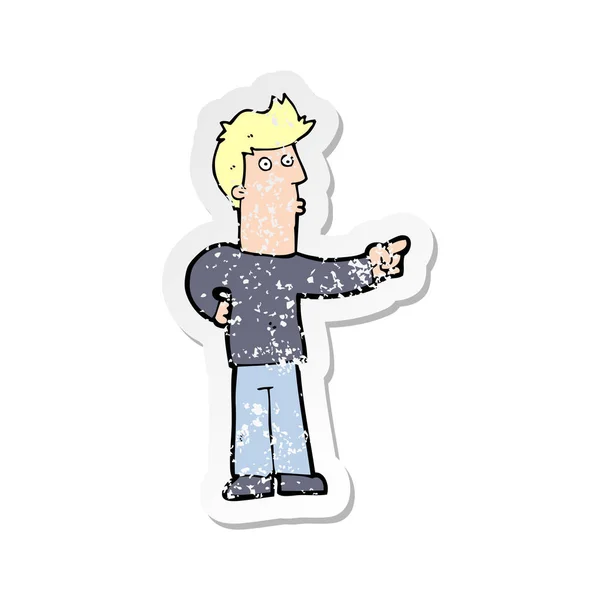 Retro Distressed Sticker Cartoon Curious Man Pointing — Stock Vector