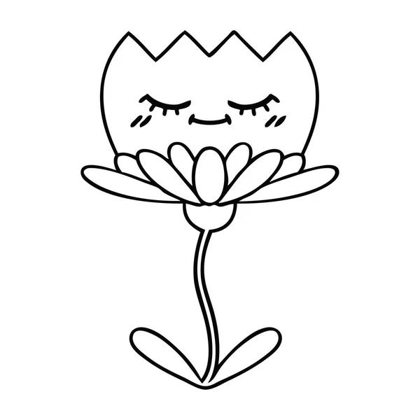 Lijntekening Cartoon Van Een Bloem — Stockvector