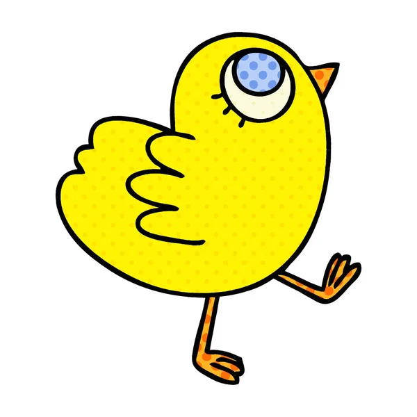 Komiksový Styl Bizarní Kreslených Žlutý Pták — Stockový vektor