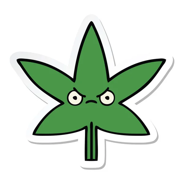 Autocollant Une Feuille Marijuana Dessin Animé Mignon — Image vectorielle