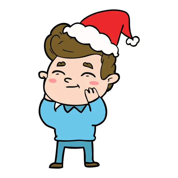 Dibujo Línea Dibujado Mano Feliz Hombre Con Sombrero Santa — Vector de stock