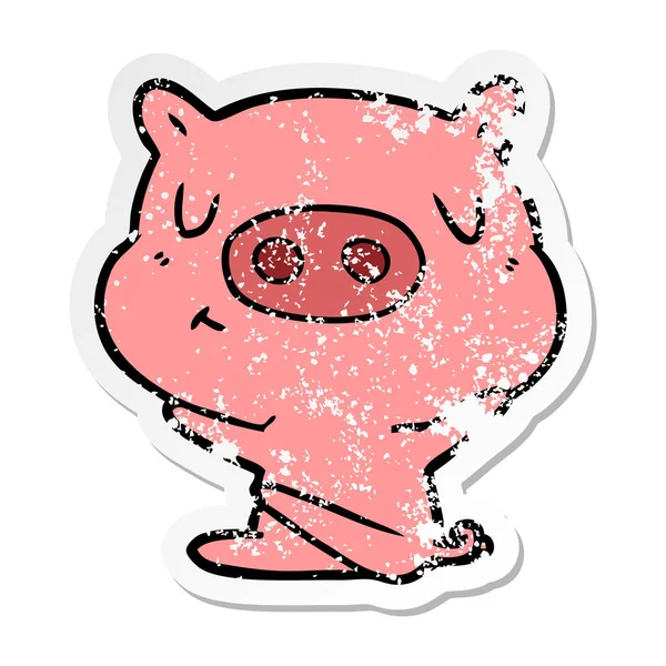 Etiqueta Angustiada Porco Conteúdo Desenhos Animados — Vetor de Stock