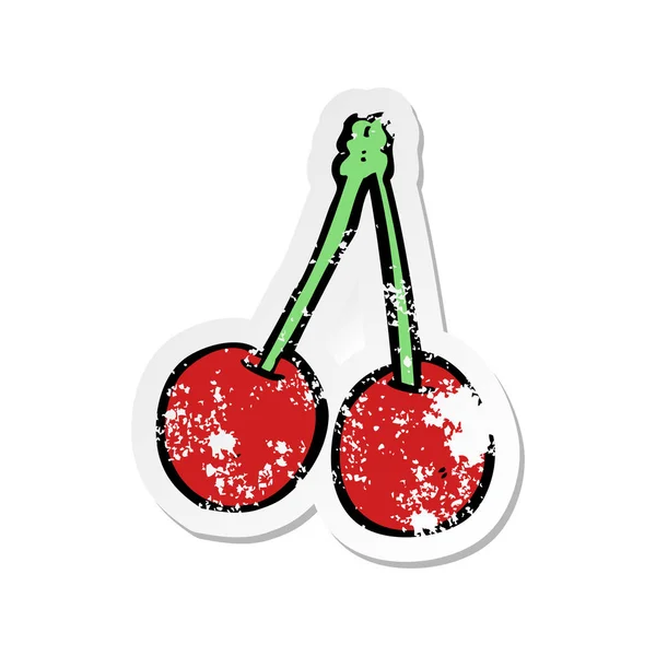 Retro Distressed Sticker Cartoon Cherries — Stock Vector