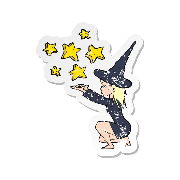 Retro Distressed Sticker Cartoon Halloween Witch — Stock Vector