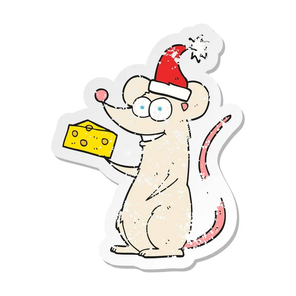 Ρετρό Αναξιοπαθούντα Αυτοκόλλητο Από Μια Γελοιογραφία Του Ποντικιού Χριστούγεννα — Διανυσματικό Αρχείο