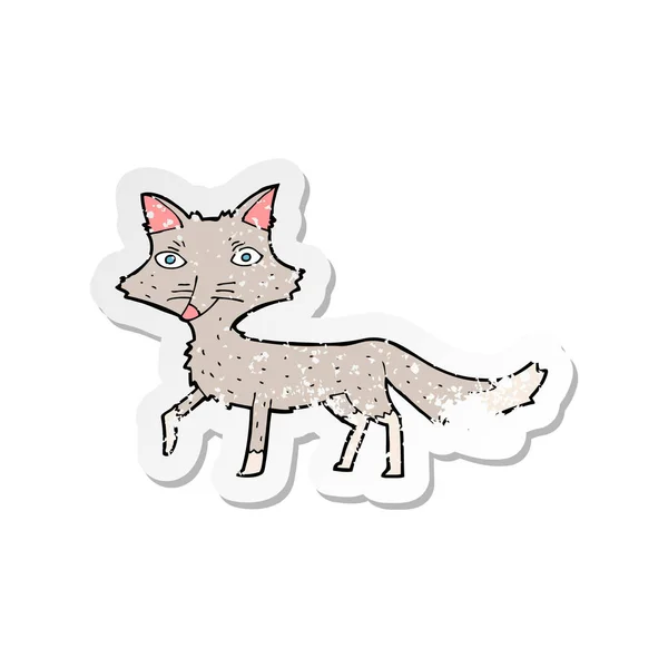 Retro noodlijdende sticker van een cartoon weinig wolf — Stockvector