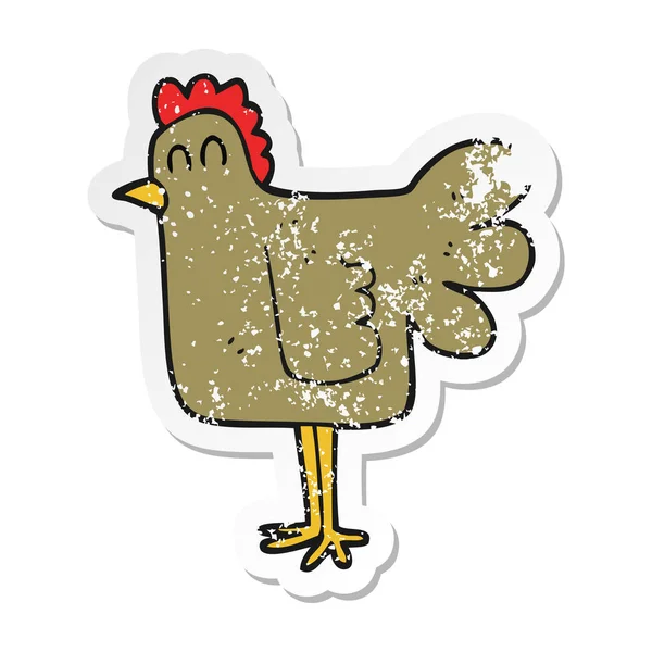 Pegatina retro angustiado de un pollo de dibujos animados — Vector de stock