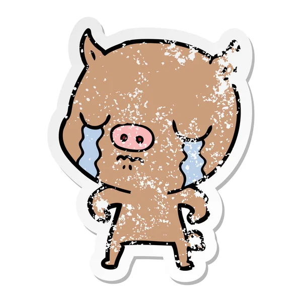 Autocollant affligé d'un cochon de dessin animé pleurant — Image vectorielle