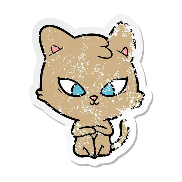 Verontruste sticker van een leuke cartoon kat — Stockvector