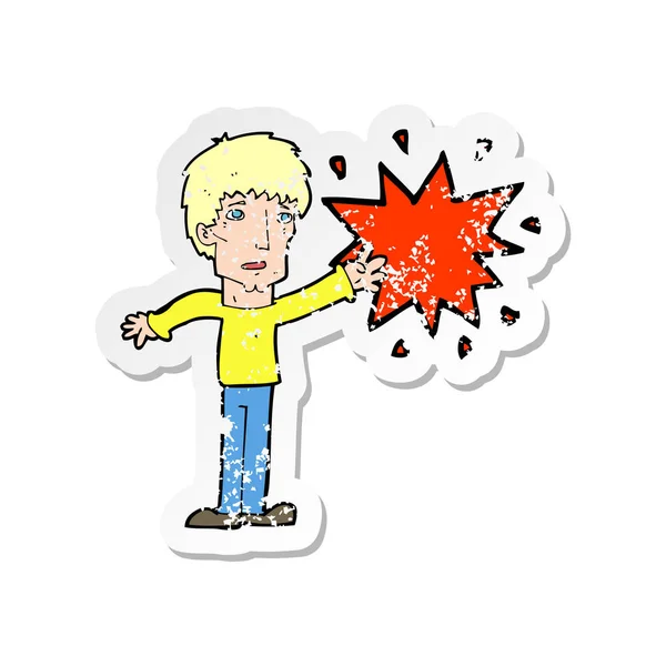 Retro Distressed Sticker Cartoon Man Pointing — Stock Vector