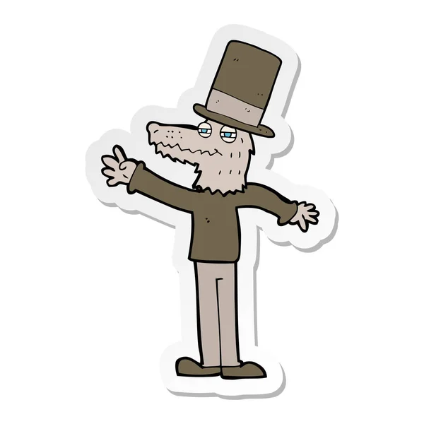Pegatina de un hombre lobo de dibujos animados con sombrero — Vector de stock