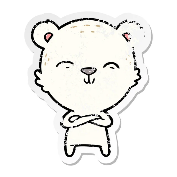 Verontruste Sticker Van Een Happy Cartoon Ijsbeer — Stockvector