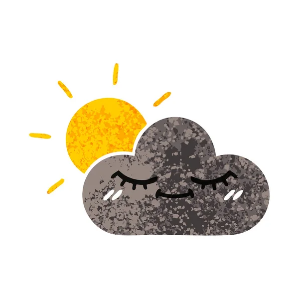 Retro illustration style cartoon storm cloud and sun — Stock Vector