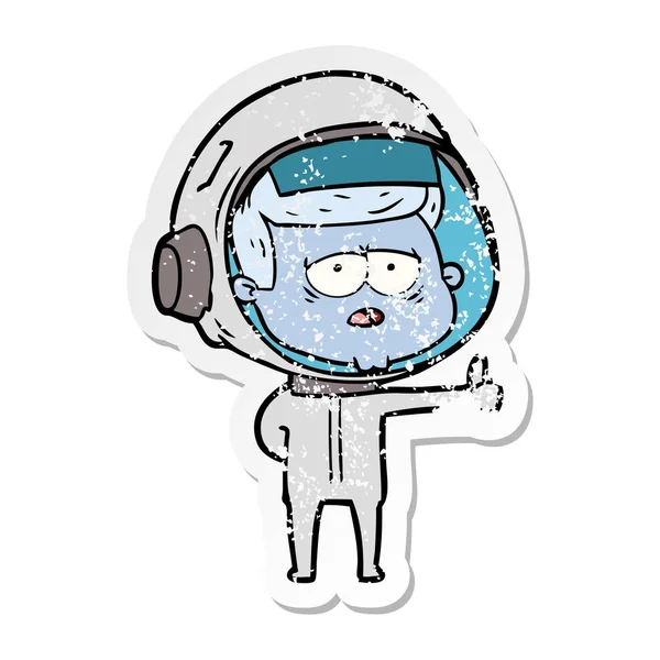 Calcomanía Angustiada Astronauta Cansado Dibujos Animados — Vector de stock