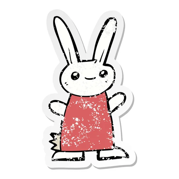 Distressed sticker of a cute cartoon rabbit — Stock Vector