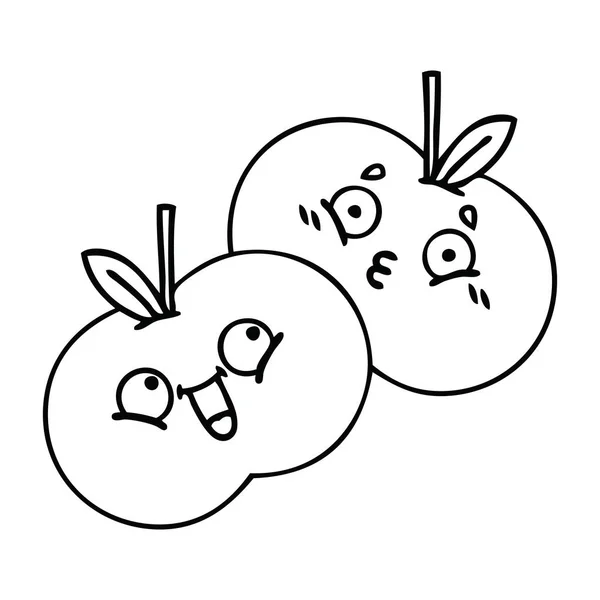Linha desenho desenhos animados maçãs — Vetor de Stock