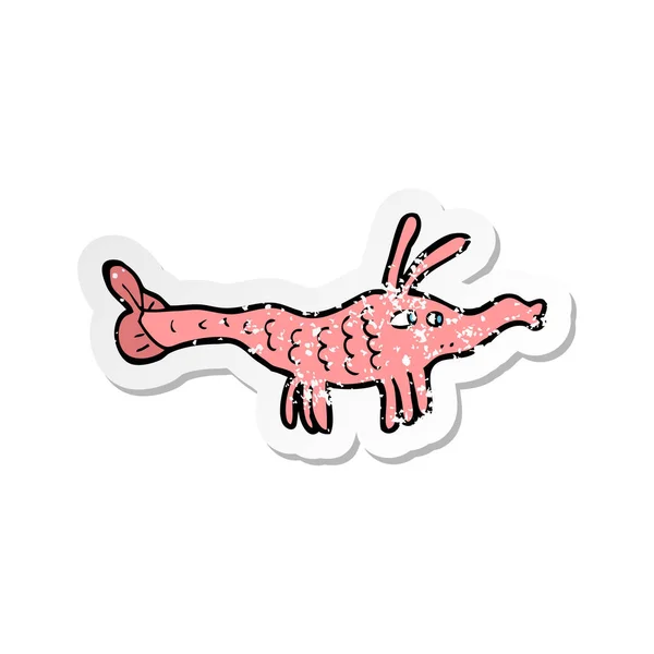 Retro Distressed Sticker Cartoon Shrimp — Stock Vector