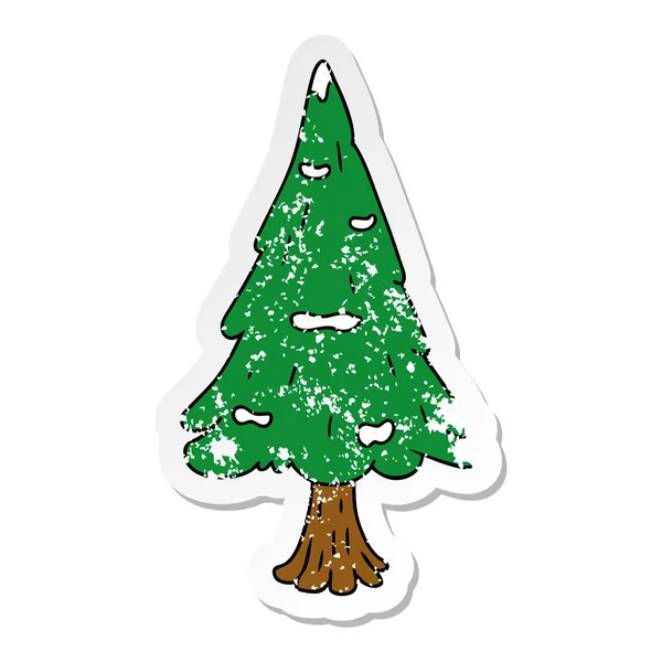 Hand Gezeichnet Notleidenden Aufkleber Cartoon Doodle Einzelnen Schneebedeckten Baum — Stockvektor