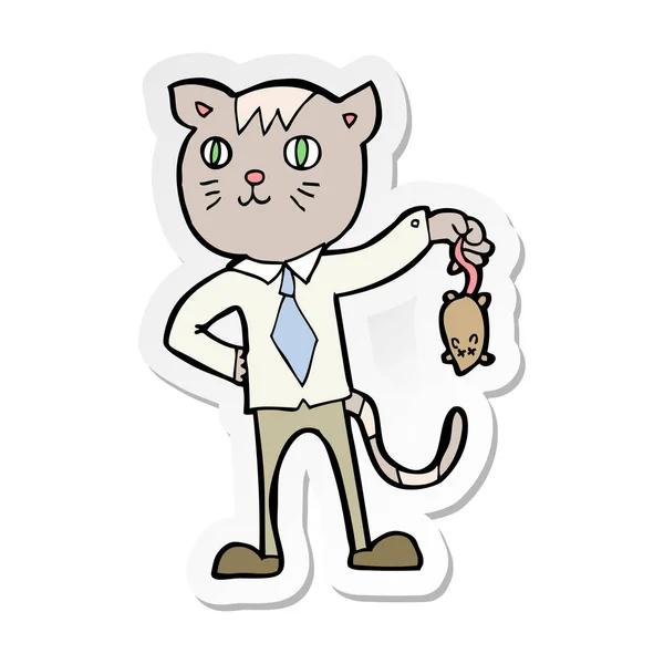 Sticker Cartoon Business Cat Dead Mouse — Stock Vector