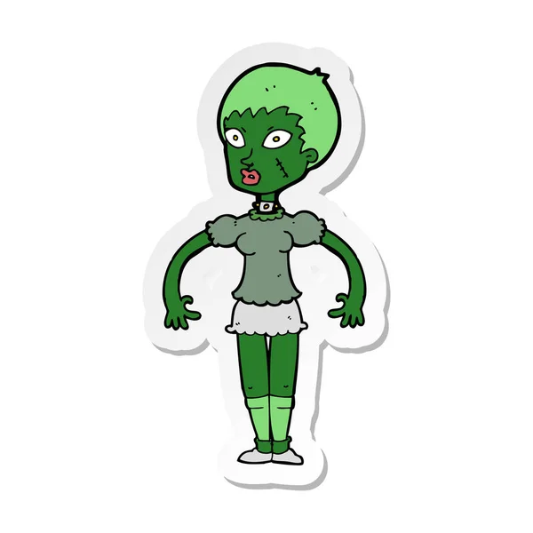 Klistermärke Tecknad Zombie Monster Kvinna — Stock vektor