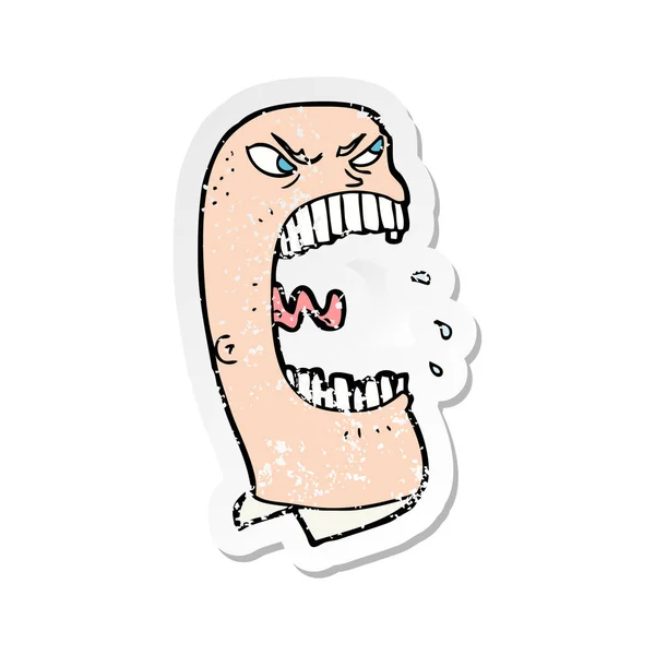 Retro Noodlijdende Sticker Van Een Cartoon Woedende Man Schreeuwen — Stockvector