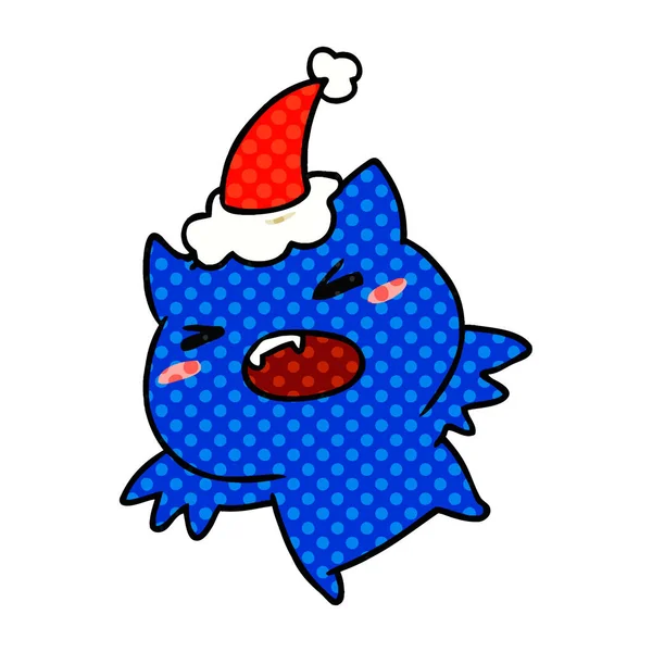 Desenhos animados de Natal de morcego kawaii — Vetor de Stock