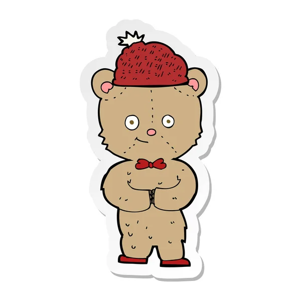 Sticker of a cartoon bear in hat — Stock Vector