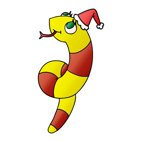 Hand Drawn Christmas Gradient Cartoon Kawaii Snake — Stock Vector