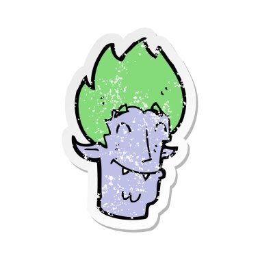 bir karikatür mutlu vampir kafa Retro sıkıntılı etiket