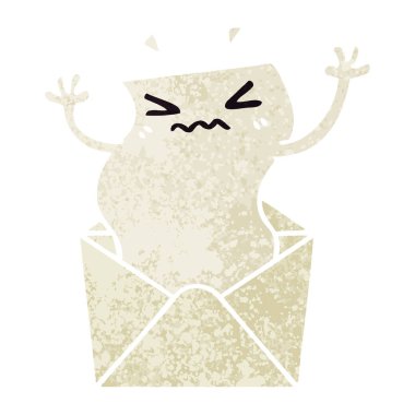 Retro illüstrasyon stil ilginç çizgi film mektup ve zarf