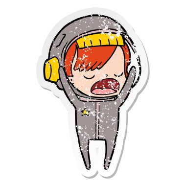 açıklayan bir karikatür astronot kadının sıkıntılı etiket