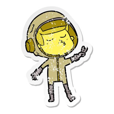 bir çizgi film emin astronotun sıkıntılı etiket