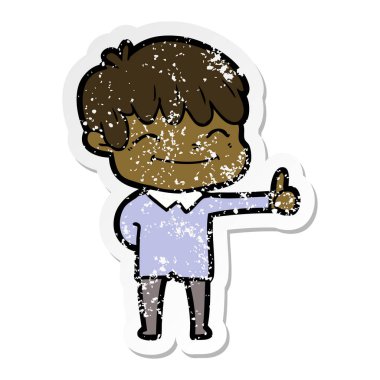 sıkıntılı etiket bir karikatür mutlu çocuk