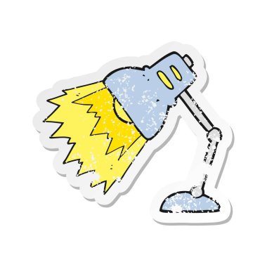 Retro sıkıntılı etiket lamba parlayan bir karikatür