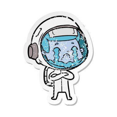 bir çizgi film ağlayan astronotun sıkıntılı etiket