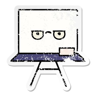 bir sevimli çizgi beyaz tahta sıkıntılı etiket