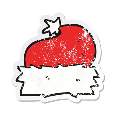 Retro sıkıntılı etiket bir karikatür Noel şapka